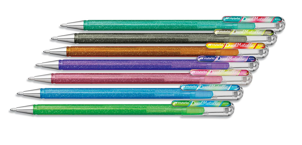 Pentel Hybrid Dual Metallic Gel Ink Rollerball Pens Pastel Metallic K110, Light Purple + Red &