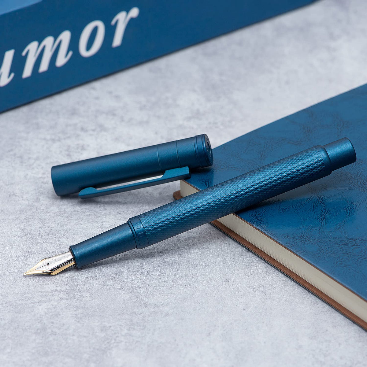 Hongdian 1851 Dark Blue Forest Fountain Pen Blade Nib Classic Design Calligraphy Pen with Converter