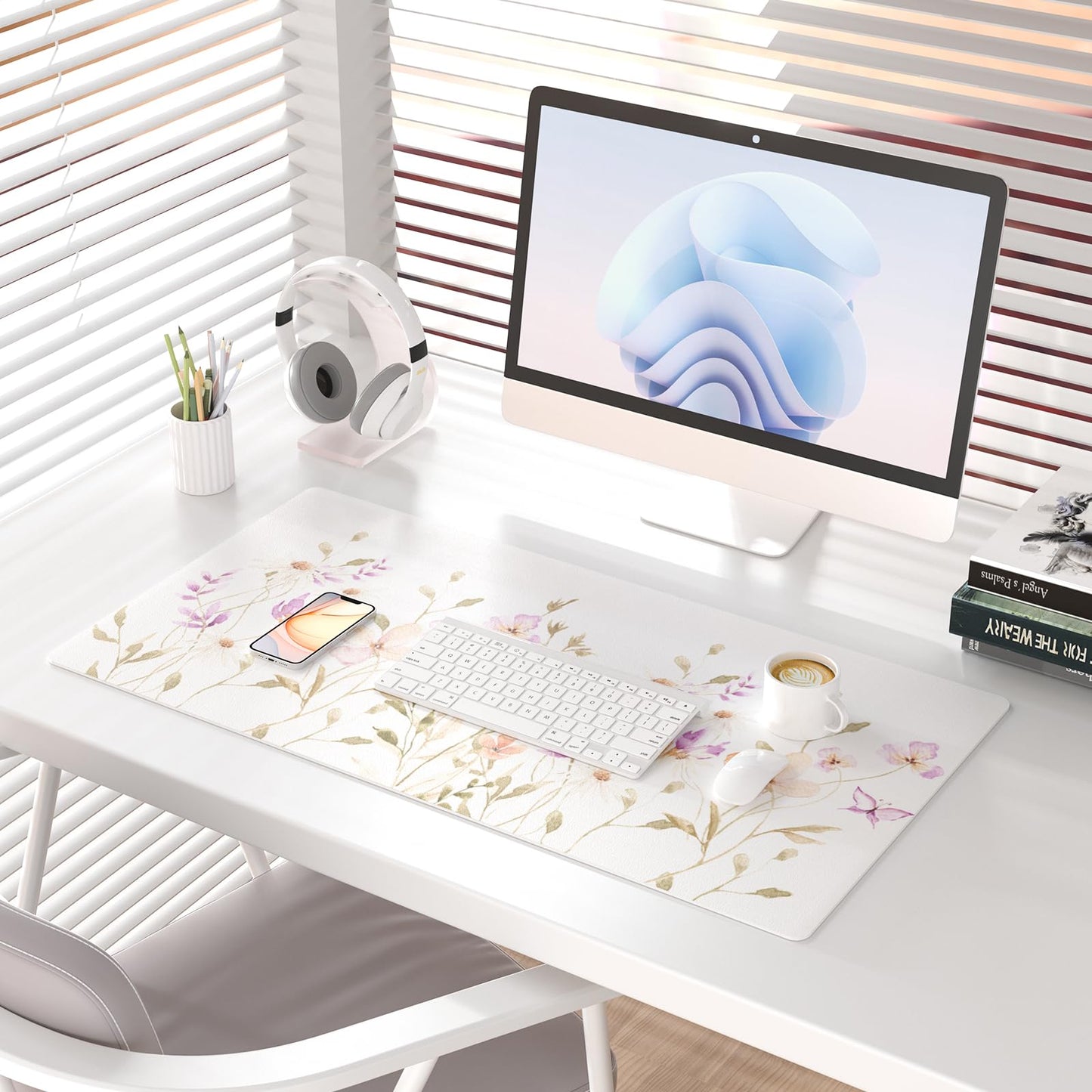 Colorful Star Floral Waterproof Office Desk Mat, 31.5" x 15.7"