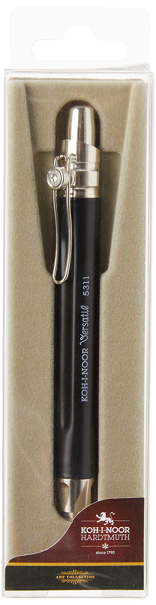 Koh-i-Noor Mechanical Hardtmuth Lead Holder with 5.6mm x 80mm Lead, Black with Clip, 1 Each