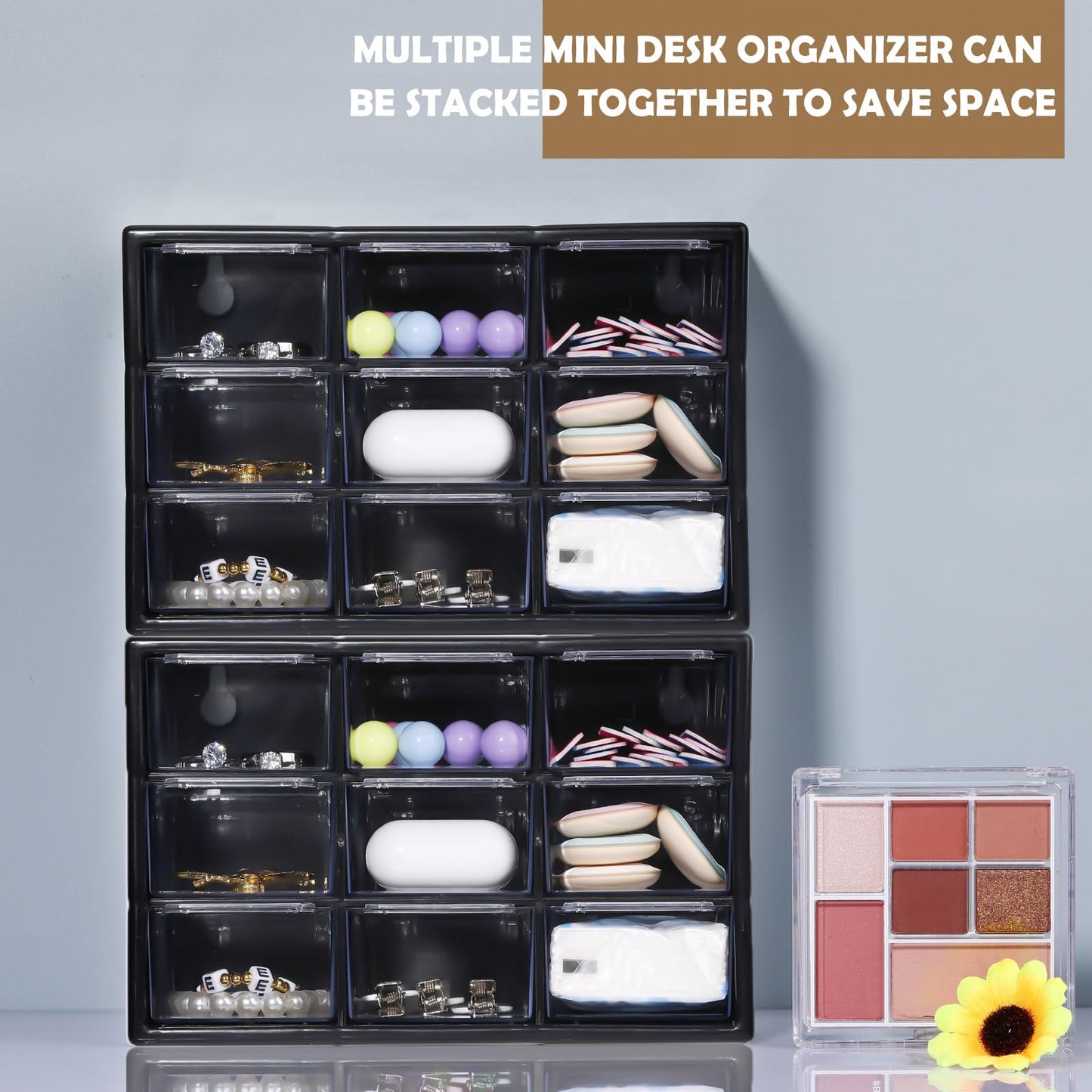 Amyhill 6 Pcs Mini Drawer Organizer Small Organizer with 9 Drawers Plastic Desktop Craft Storage
