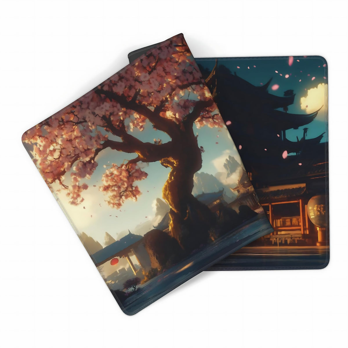 Aesthetic Scenery Gaming Mouse Pad, Blue Pink Japanese Desk Mat with Anti-Slip Base & Stitched