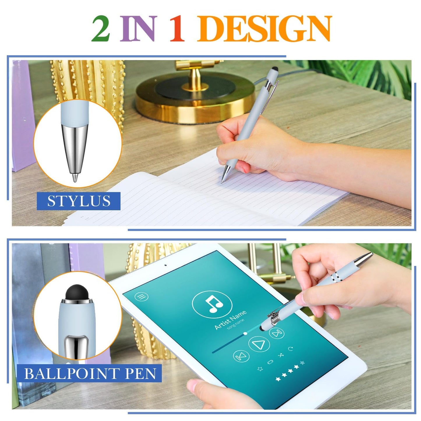 Zonon 38 Pcs Stylus Ballpoint Pens, Metal Rubberized Grip, Blue Series