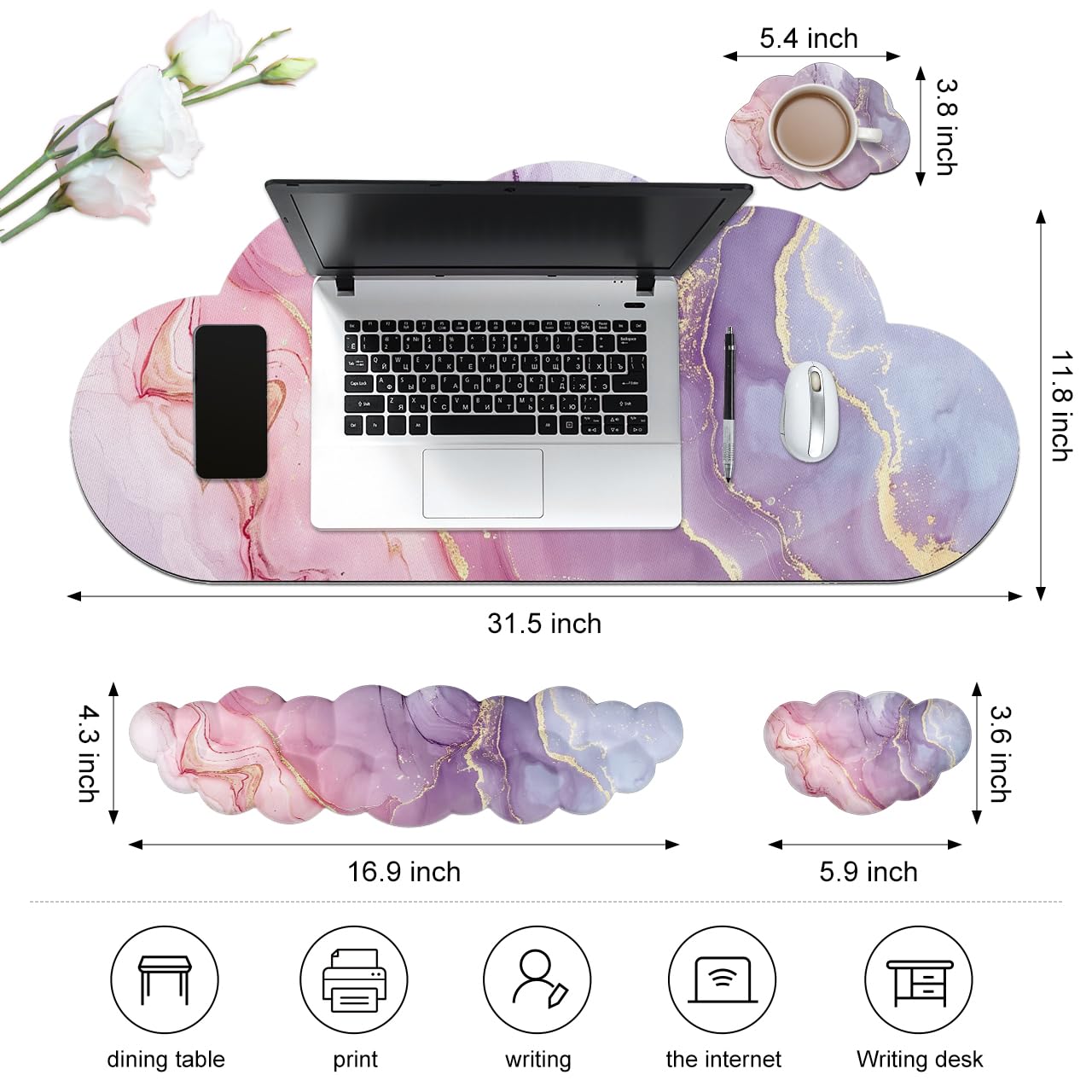 JIKIOU Ergonomic Keyboard Wrist Rest &Large Mouse Pad&Mouse Wrist & Cup Pad