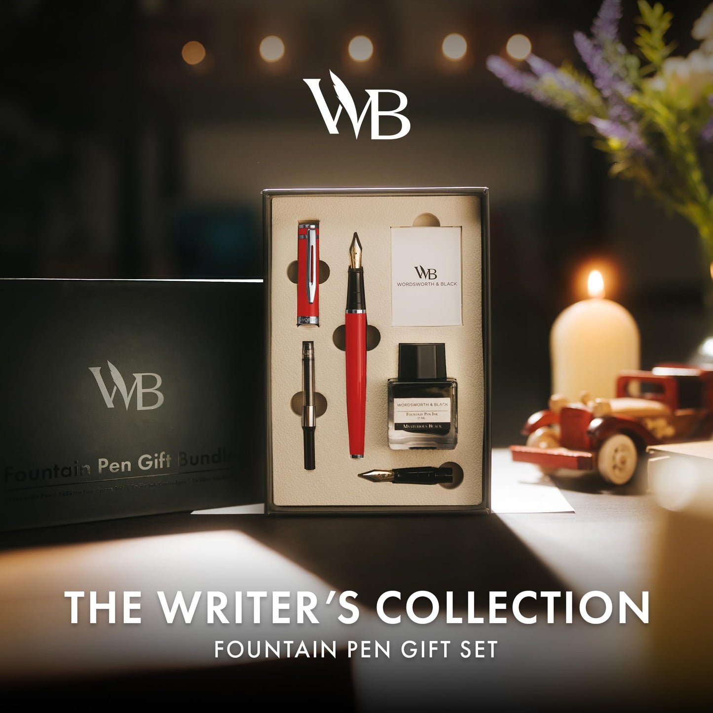 Wordsworth & Black Fountain Pen Gift Set, Medium & Extra Fine Nib, Red