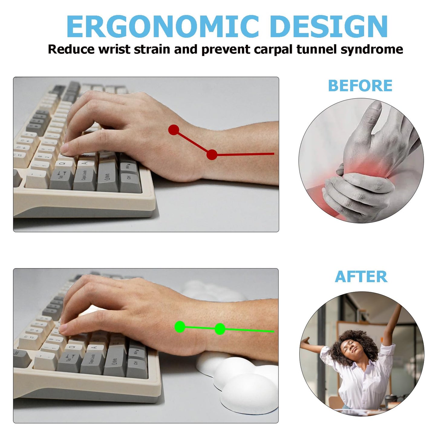 Cloud Wrist Rest Keyboard, Ergonomic Keyboard Wrist Rest Pad Set, White