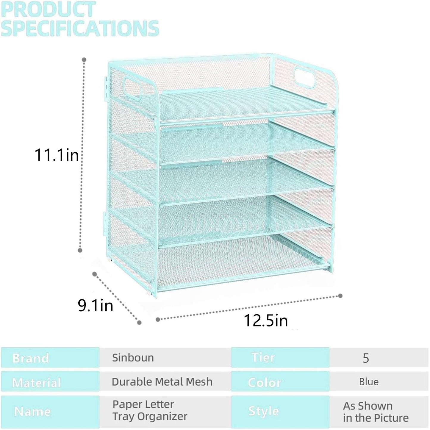 Letter Tray Paper Organizer 5-Tier Desk Organizer File Organizer Paper Holder with Handle, Metal