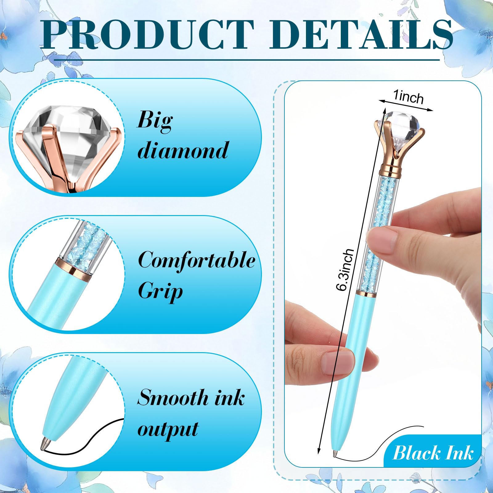 Sherr 100 Pack Crystal Diamond Pens Jewel pen Bulk, Blue, Glitter