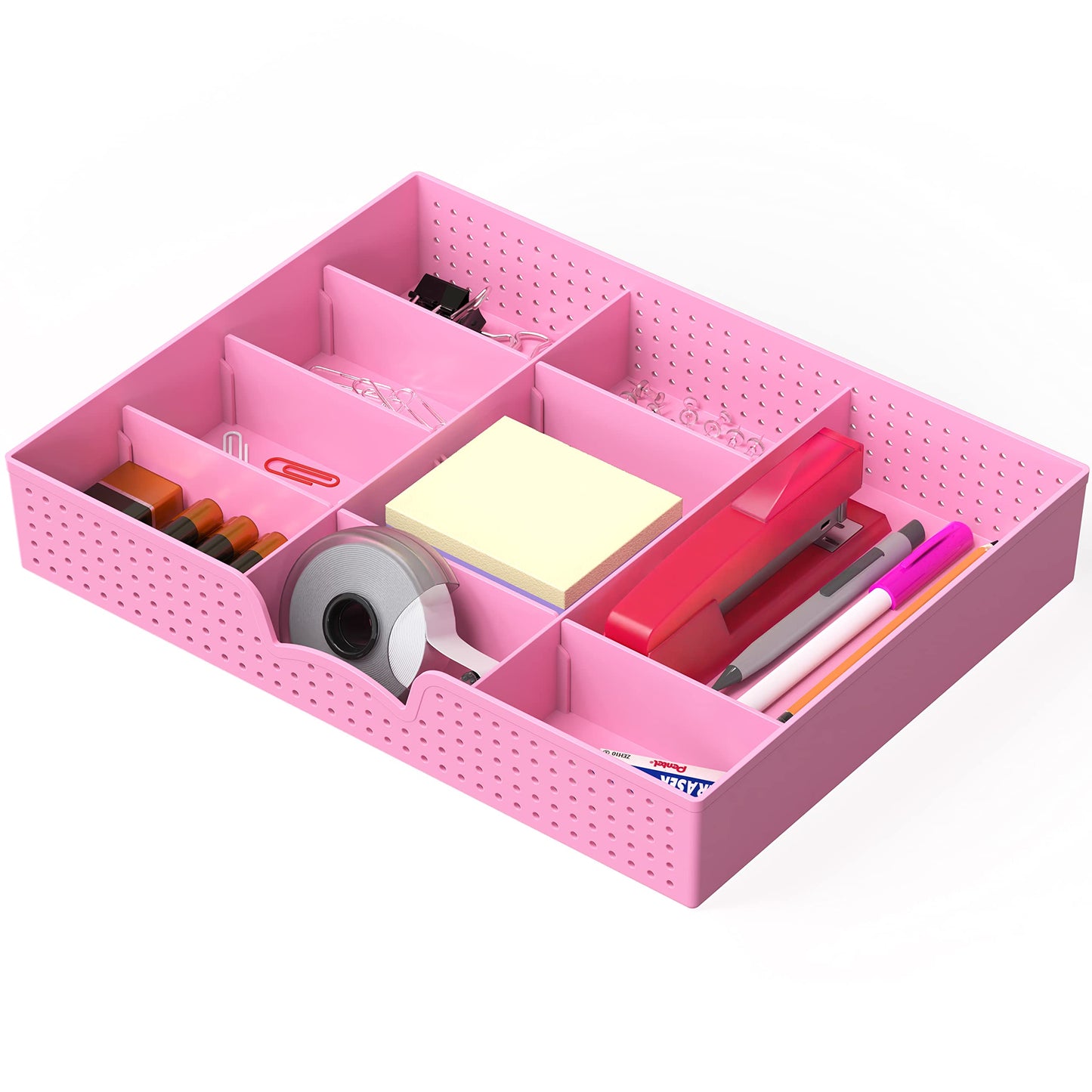 Simple Houseware Drawer Organizer Tray, 9 Adjustable Compartments, Pink