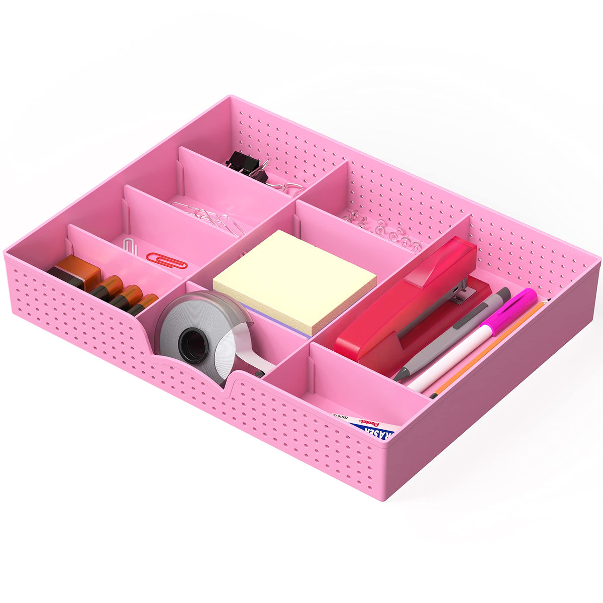 Simple Houseware Drawer Organizer Tray, 9 Adjustable Compartments, Pink