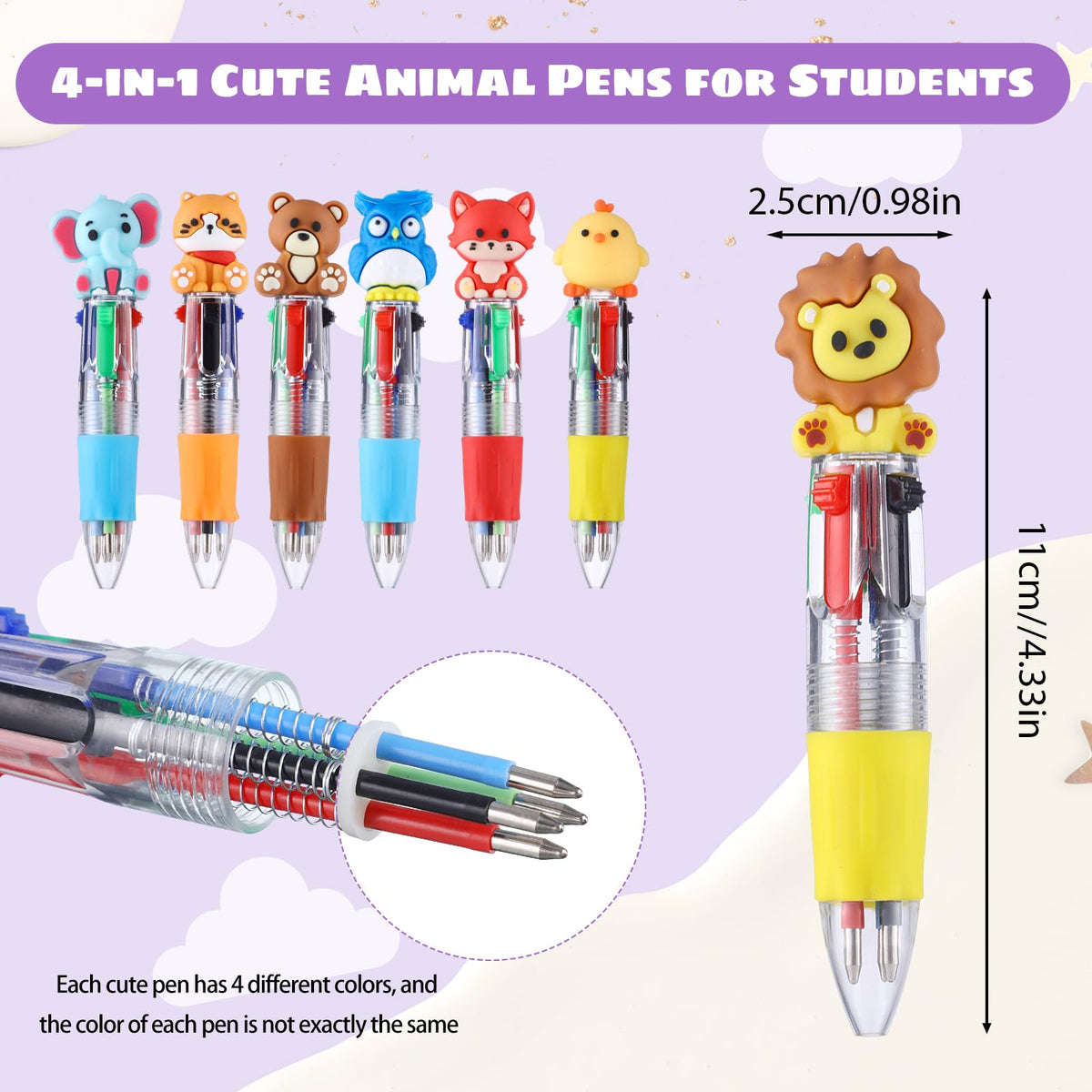 BESARME 48 Packs Safari Animal Multicolor Pen in One, Fun Pens for Kids