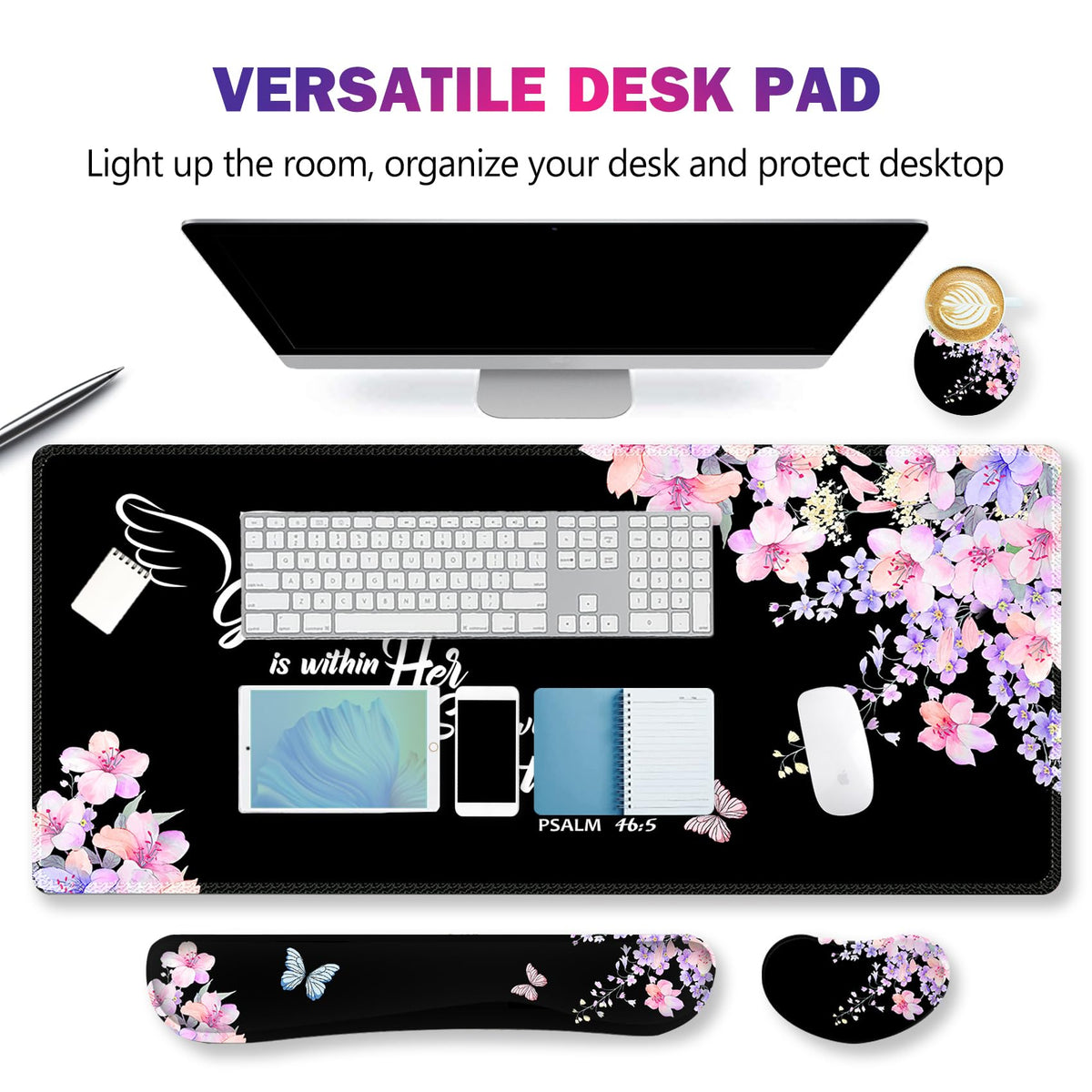 ARTSO Large Mouse Pad Keyboard Wrist Rest Support Combo, Memory Foam Wrist Pad, Extended Desk Mat