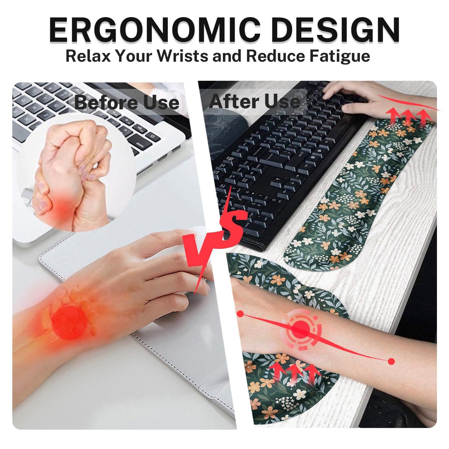 Britimes Ergonomic Mouse Pad Set with Wrist Rest, Floral Wildflower