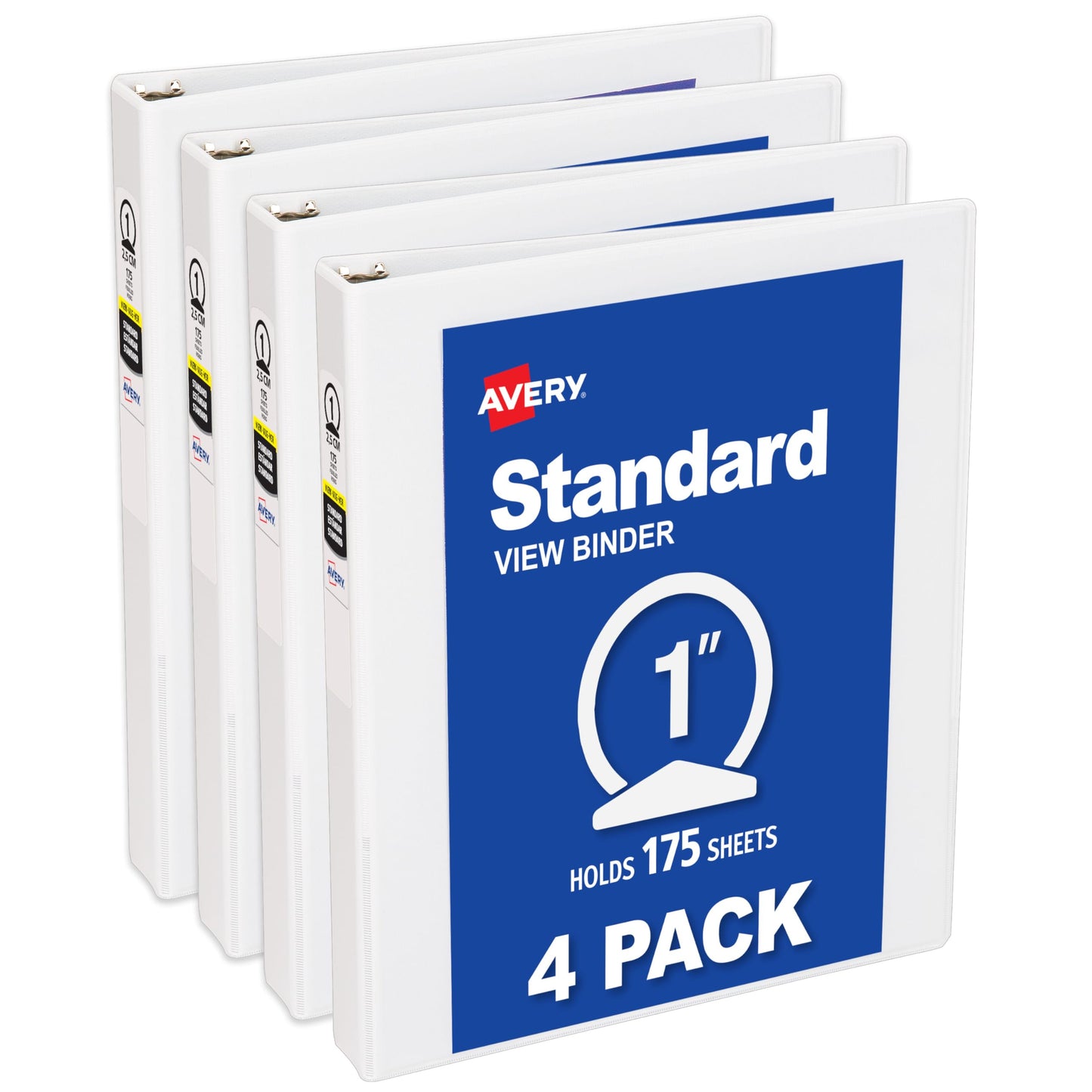 Avery Standard View 3 Ring Binders, 1" Round Rings, 175-Sheet Capacity, 1.4 Inch Wide Spine, White