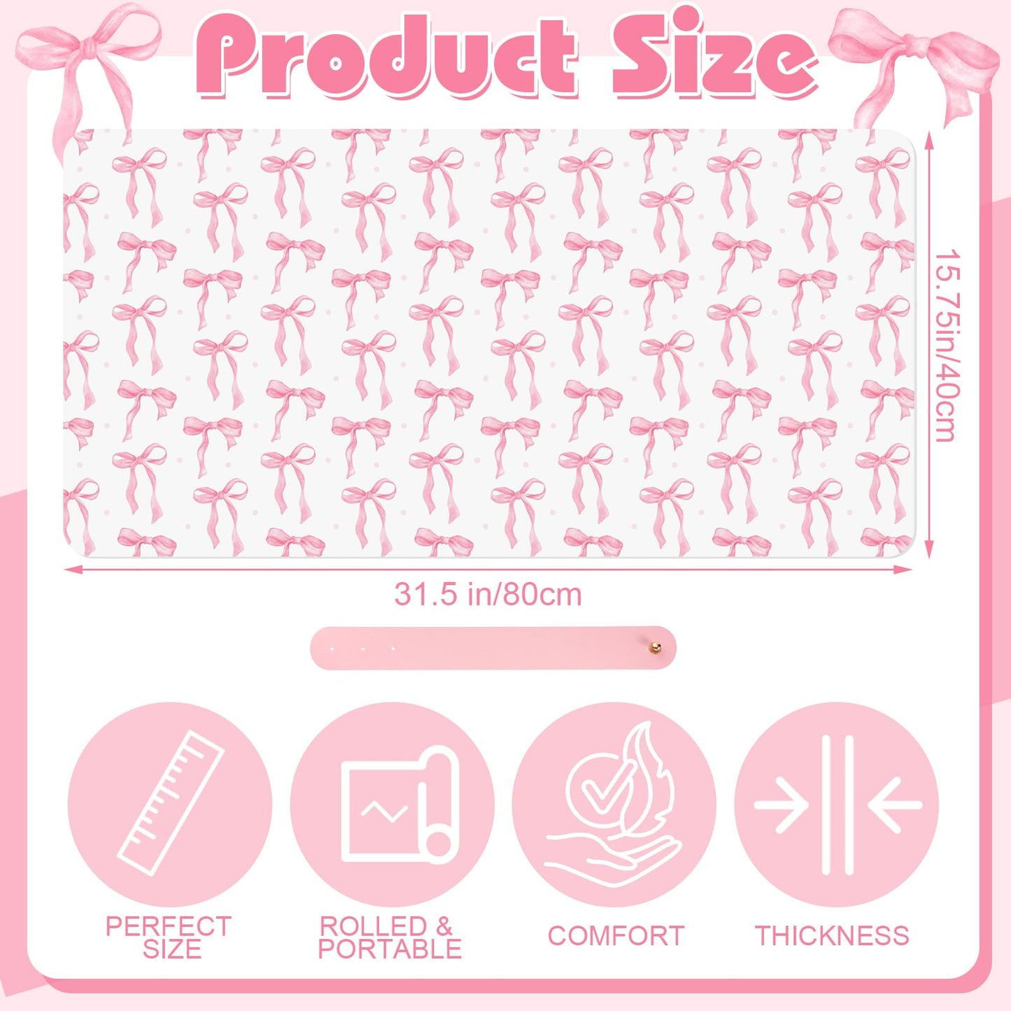 Teenyyou Bow Makeup Vanity Mat Leather Desk Pad, Pink 31.5"X 15.7"