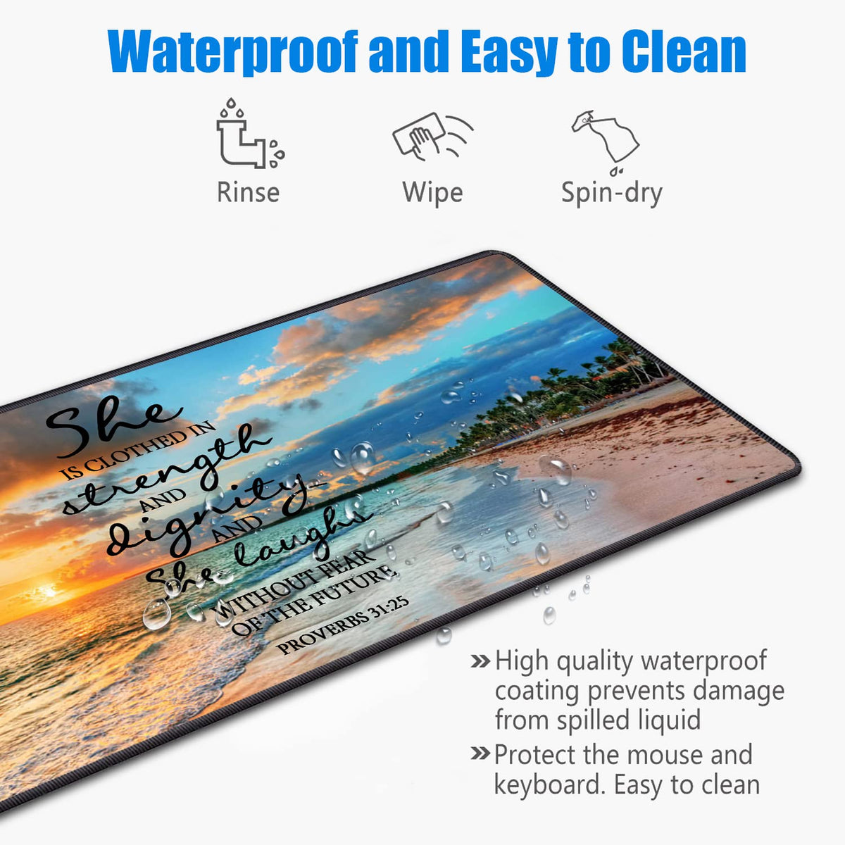 Desk Pad Mat With Coasters, 31.5"x 11.8" XXL Large Mouse Pad With Non-Slip Base and Stitched Edge