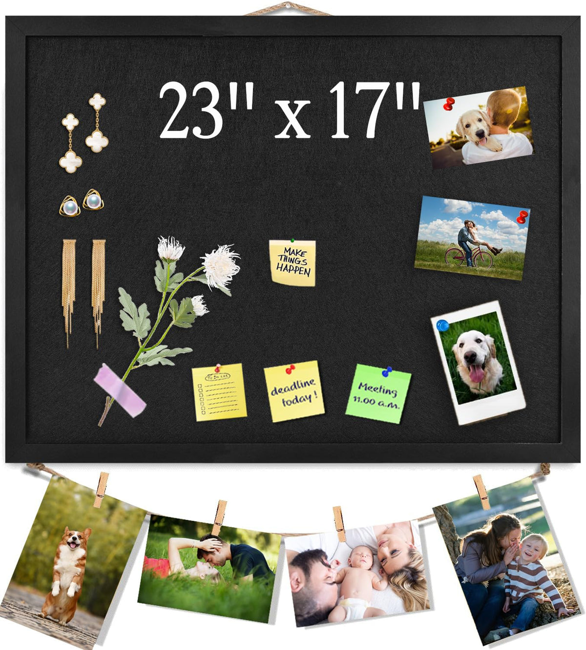 Black Bulletin Board Large Cork Board with Felt, 23"x17" Large Display Pin Board Vision Board for