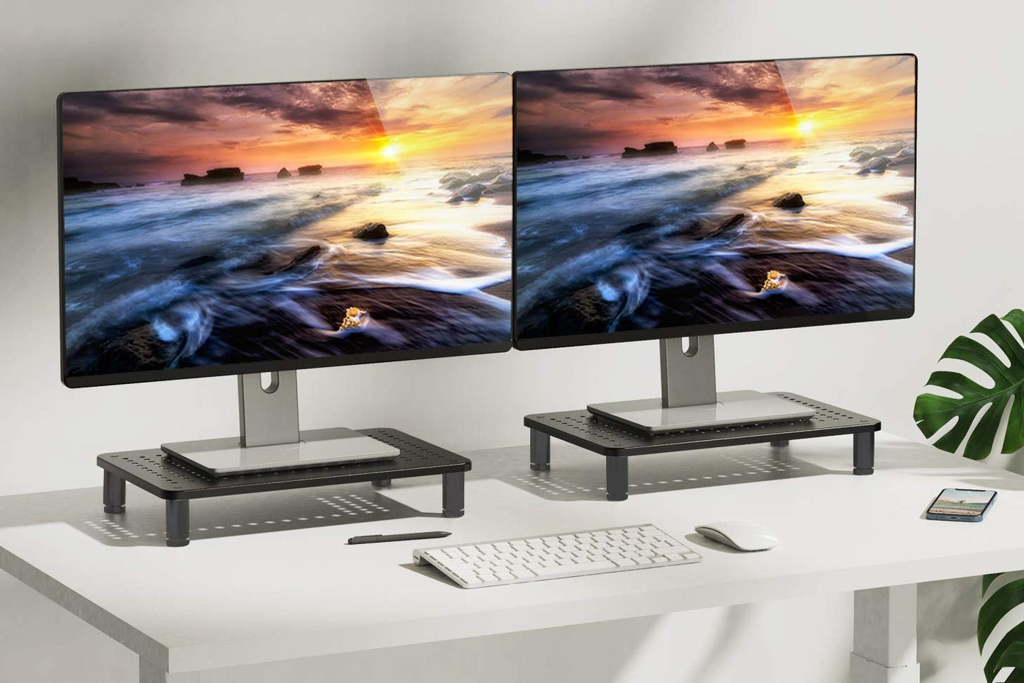 Husky Mounts 2-Pack Monitor Riser Laptop Stand, Adjustable Legs, Stackable, 14.5 x 9.25 x 3.125