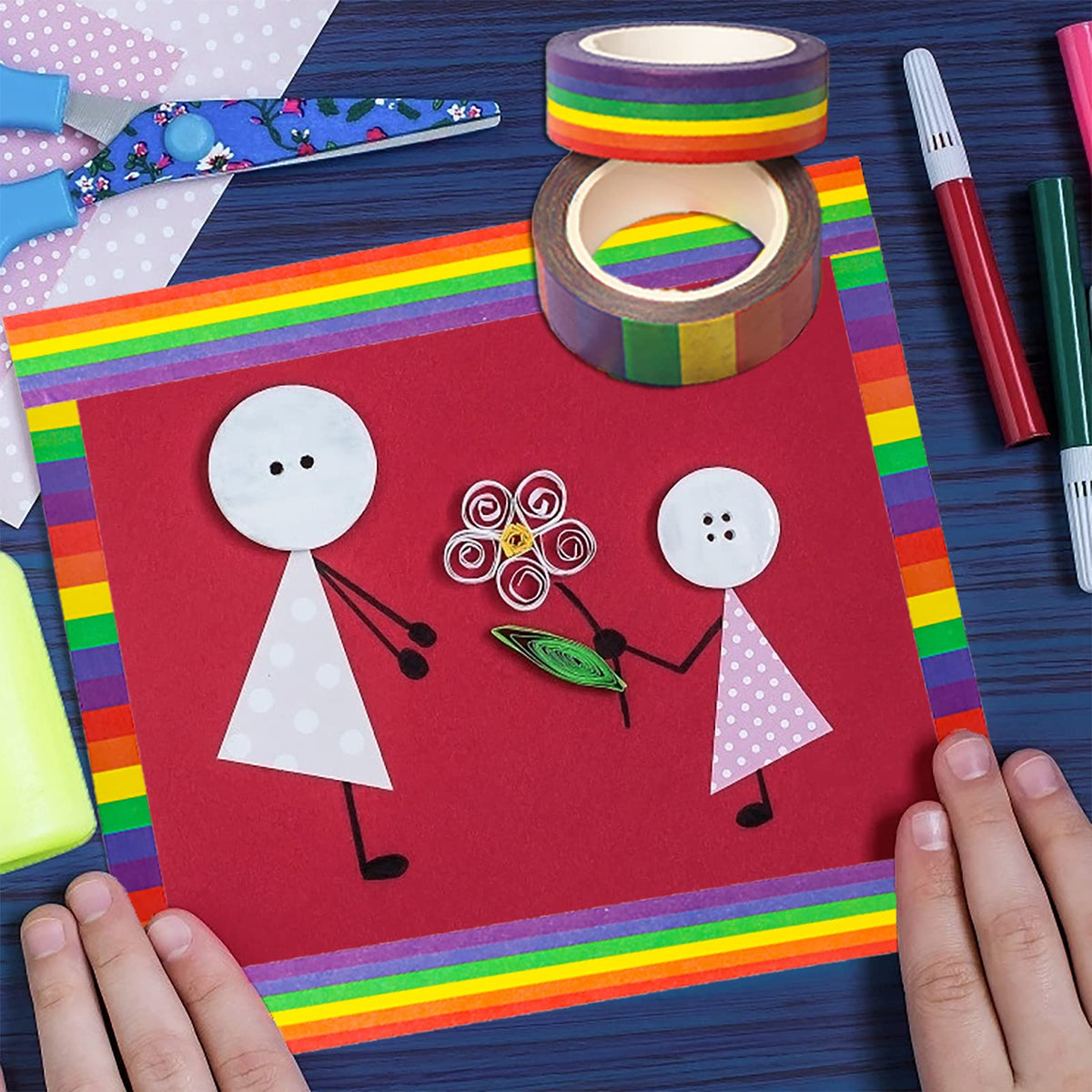 DERAYEE Rainbow Color Washi Tape, Masking Decorative Tapes for DIY Scrapbook, Planner, Arts &