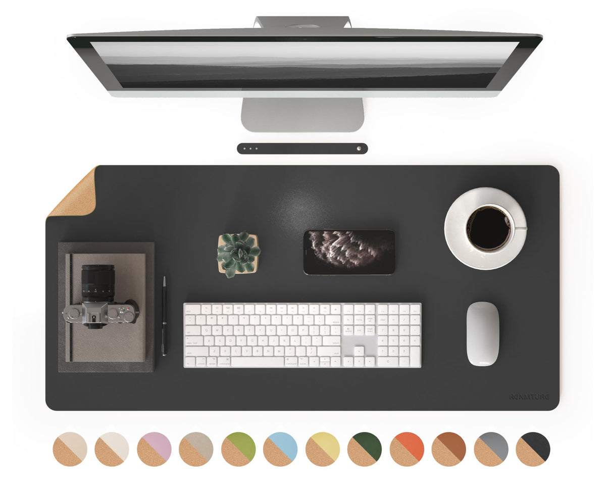 RENMTURE Desk Pad, Cork & PU Leather Desk Mat, Large Mouse pad, Non-Slip Desk Protector and