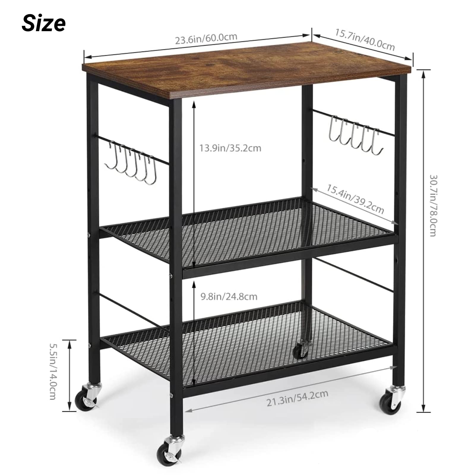 LIANTRAL Rolling Cart, 3-Tier Microwave Cart Kitchen Storage On Wheels