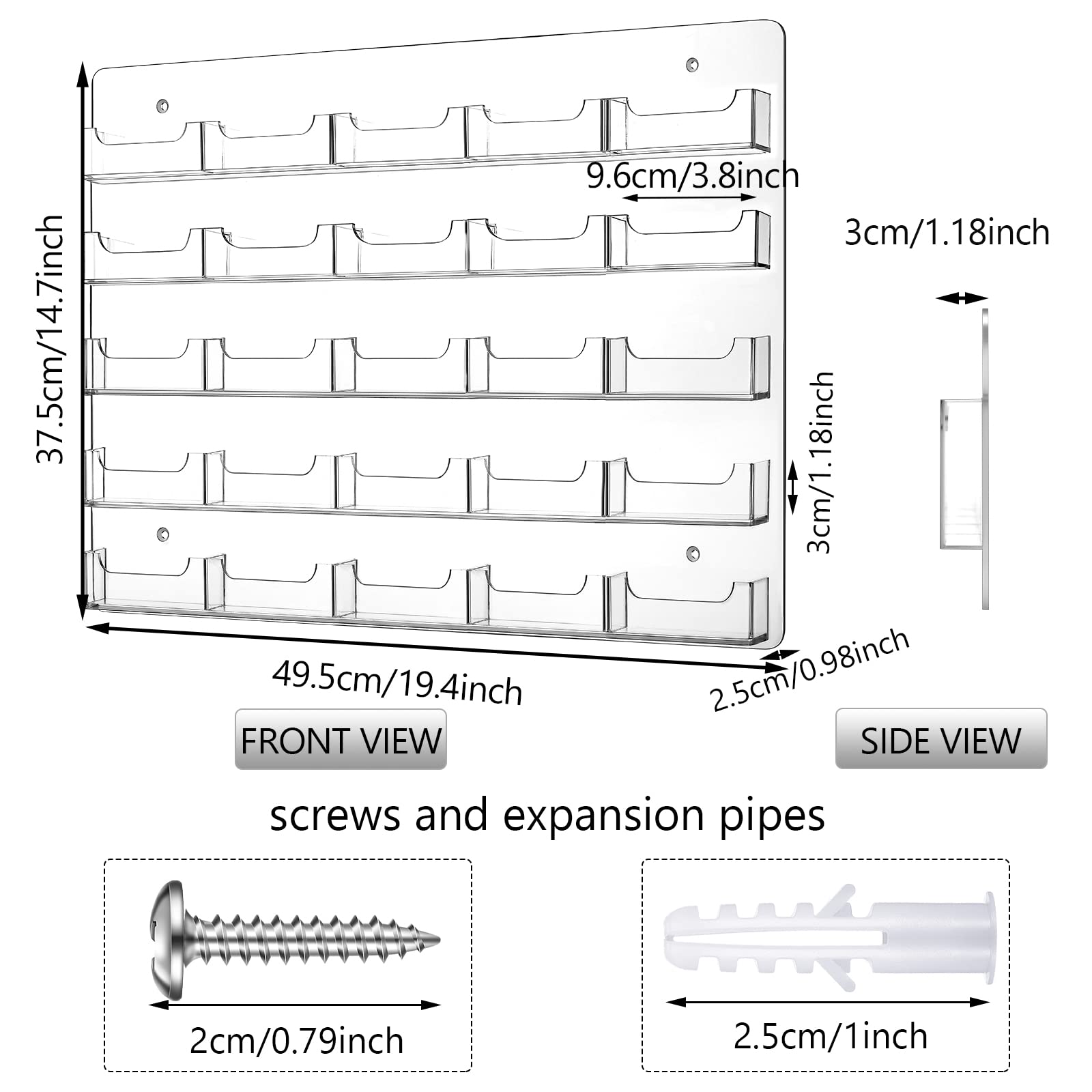 Acrylic Business Card Holder Wall Mount Clear, 25 Pocket, 19.49 x 14.76 In