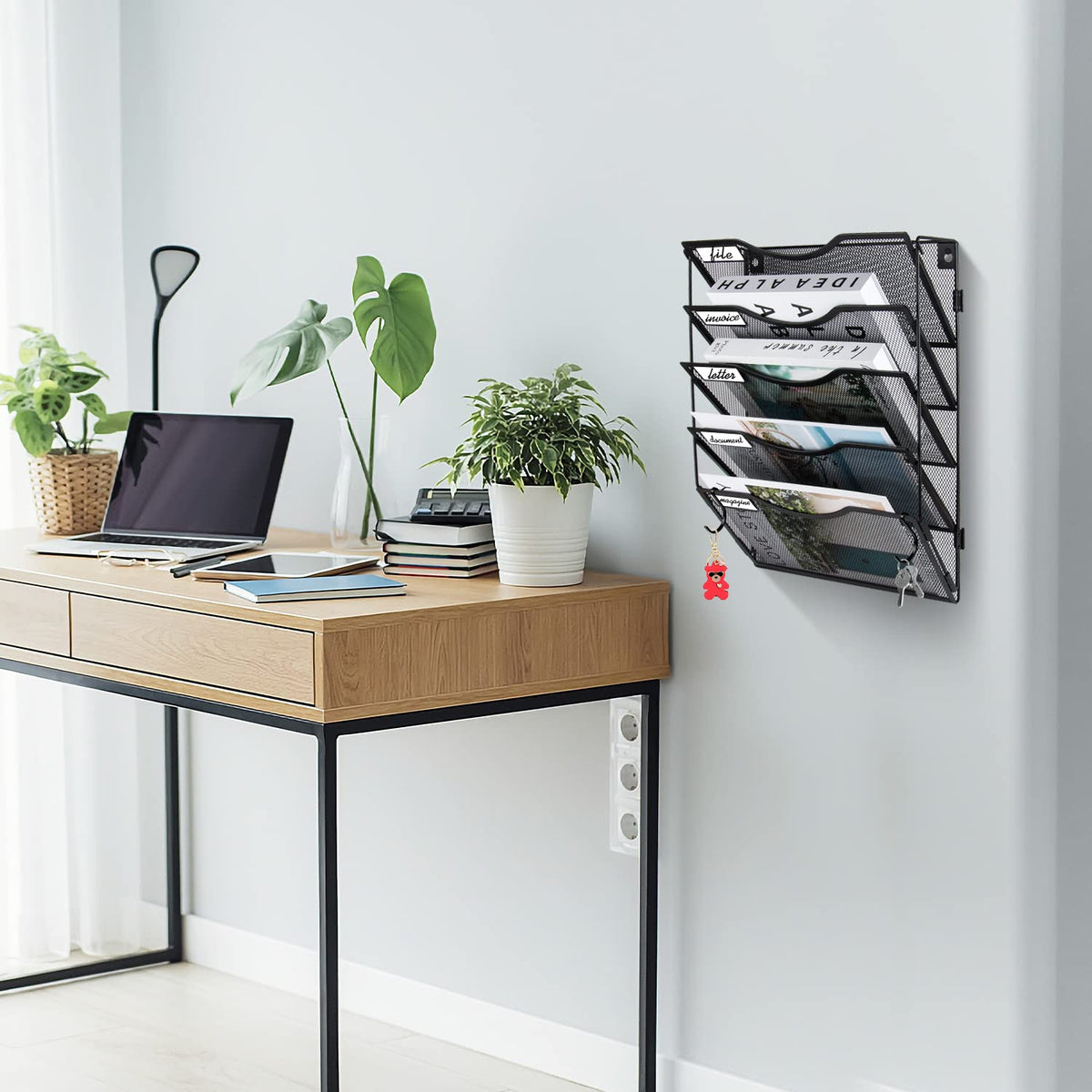BOHDK Wall File Organizer 5 Pockets, Mail Organizer, Hanging Folder Holder, Foldable | Hanging or
