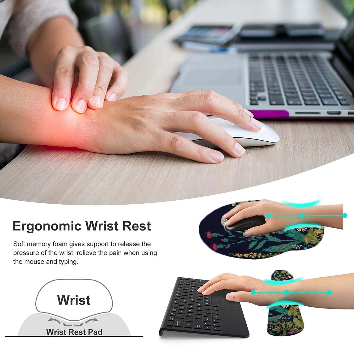 Lateefah Mouse Pad with Wrist Rest, 3-in-1 Gaming Mouse Pad, Keyboard Wrist Rest, Ergonomic Memory