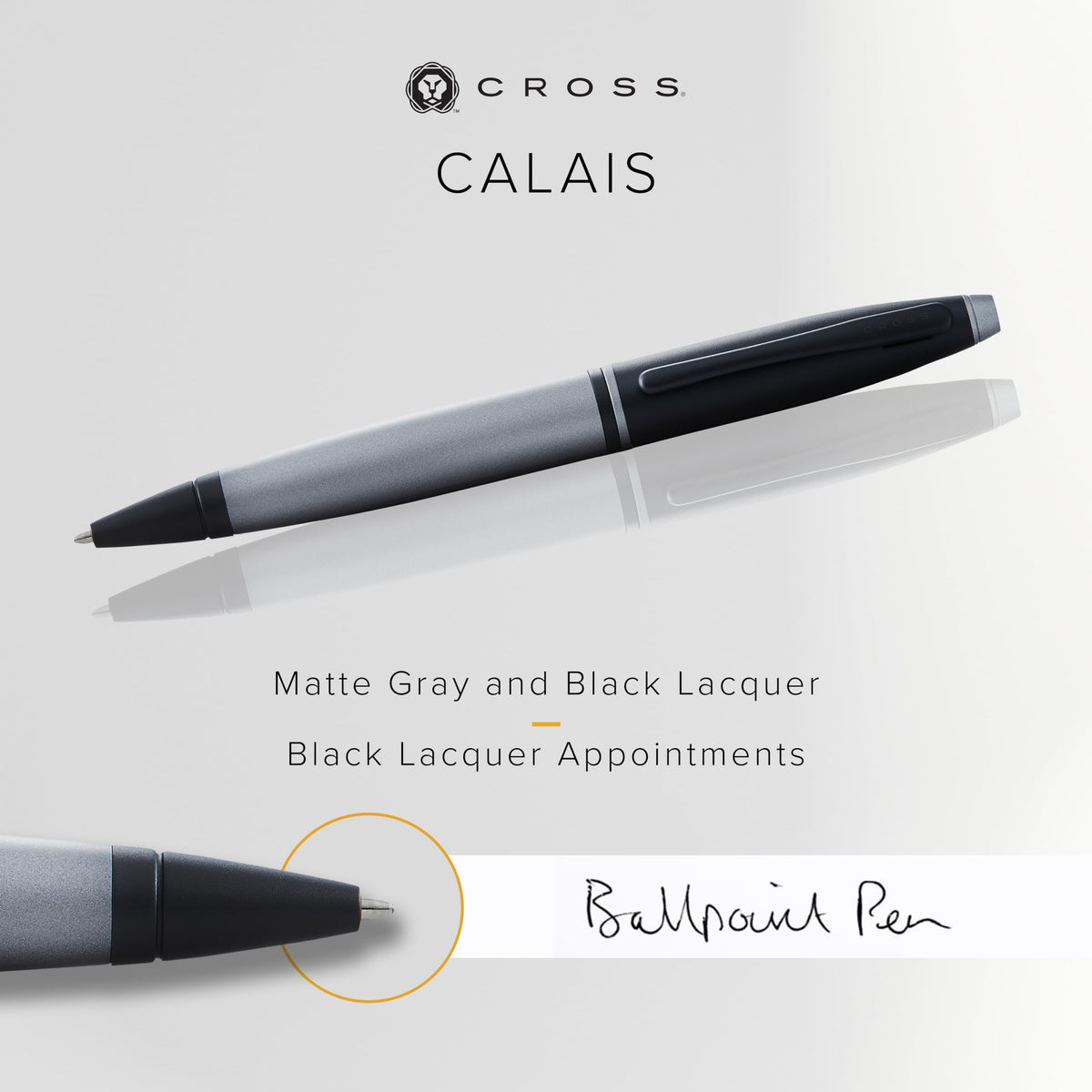 Cross Calais Ballpoint Pen, Matte Gray & Black, Medium Point, Black Ink