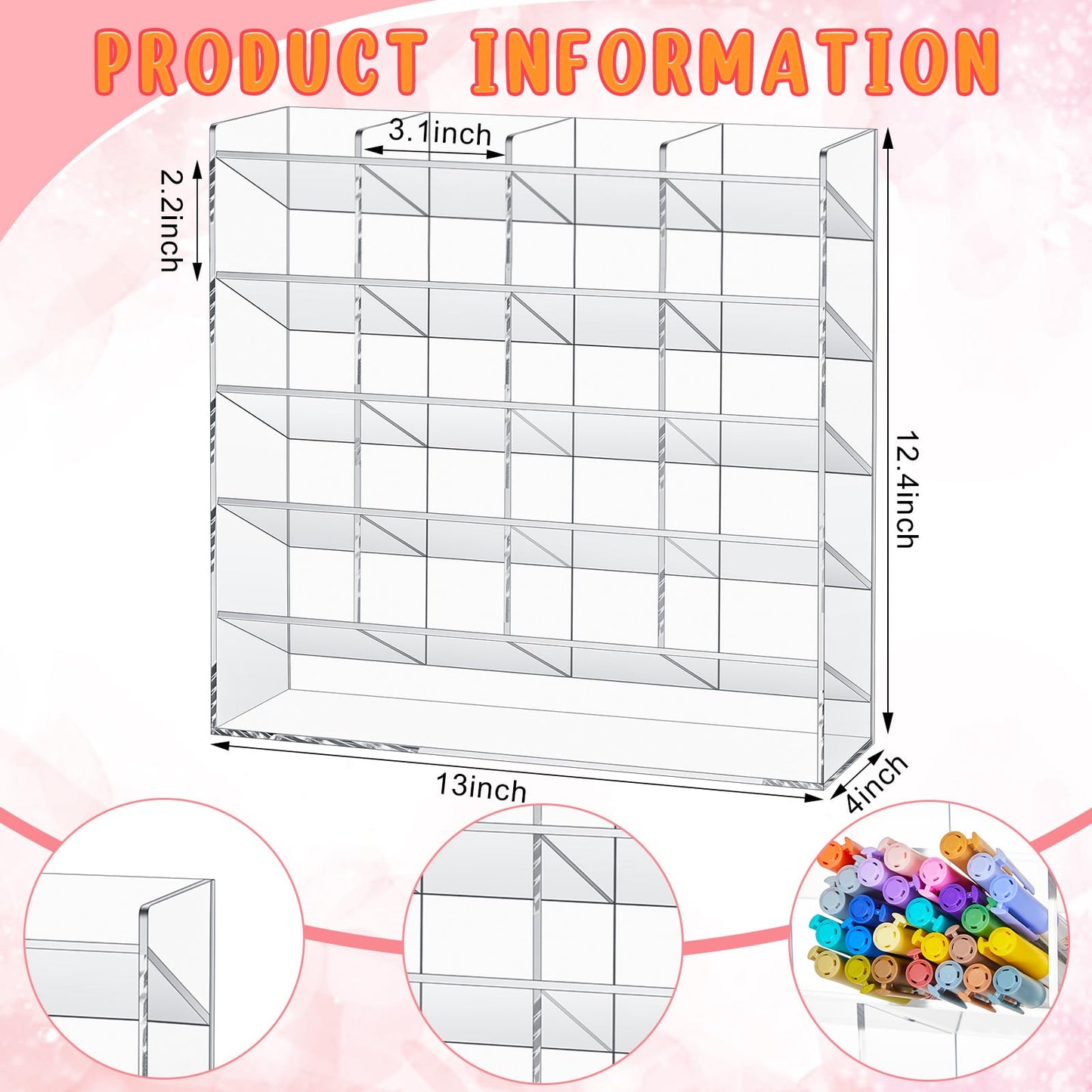 MotiMind Acrylic Pen and Marker Organizer for 250 Markers