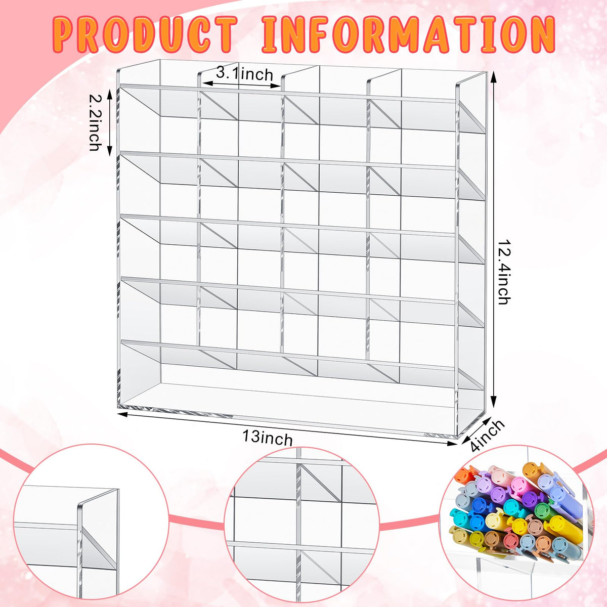 MotiMind Acrylic Pen and Marker Organizer for 250 Markers