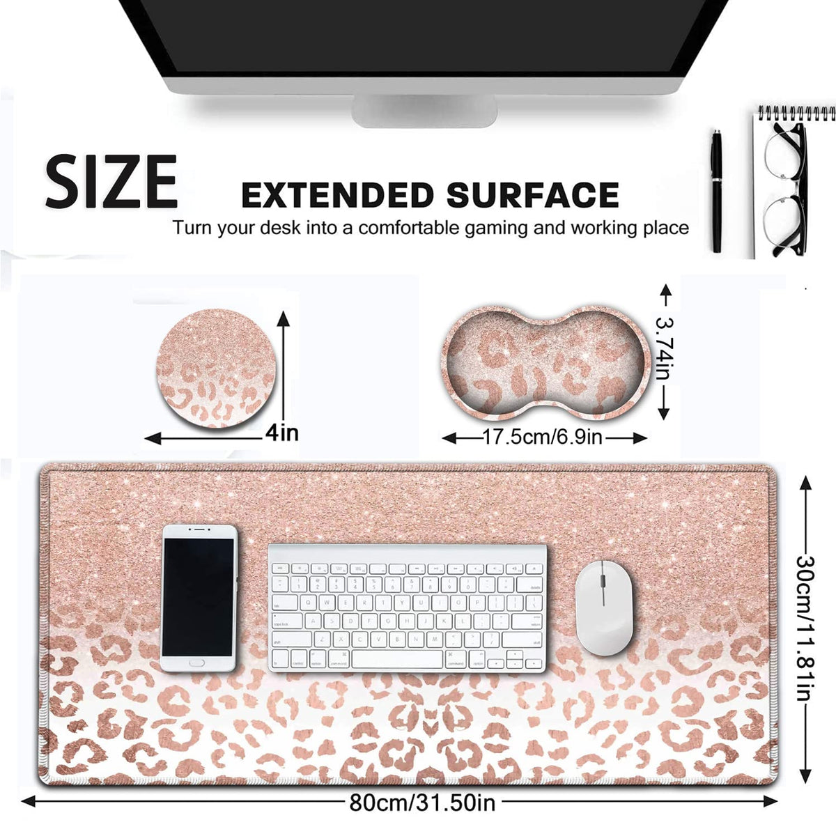 JVGFYNKL Pink Large Mouse Pad, Extended Office Desk Pad, 31.5x11.8in, Ergonomic Memory Foam Mouse