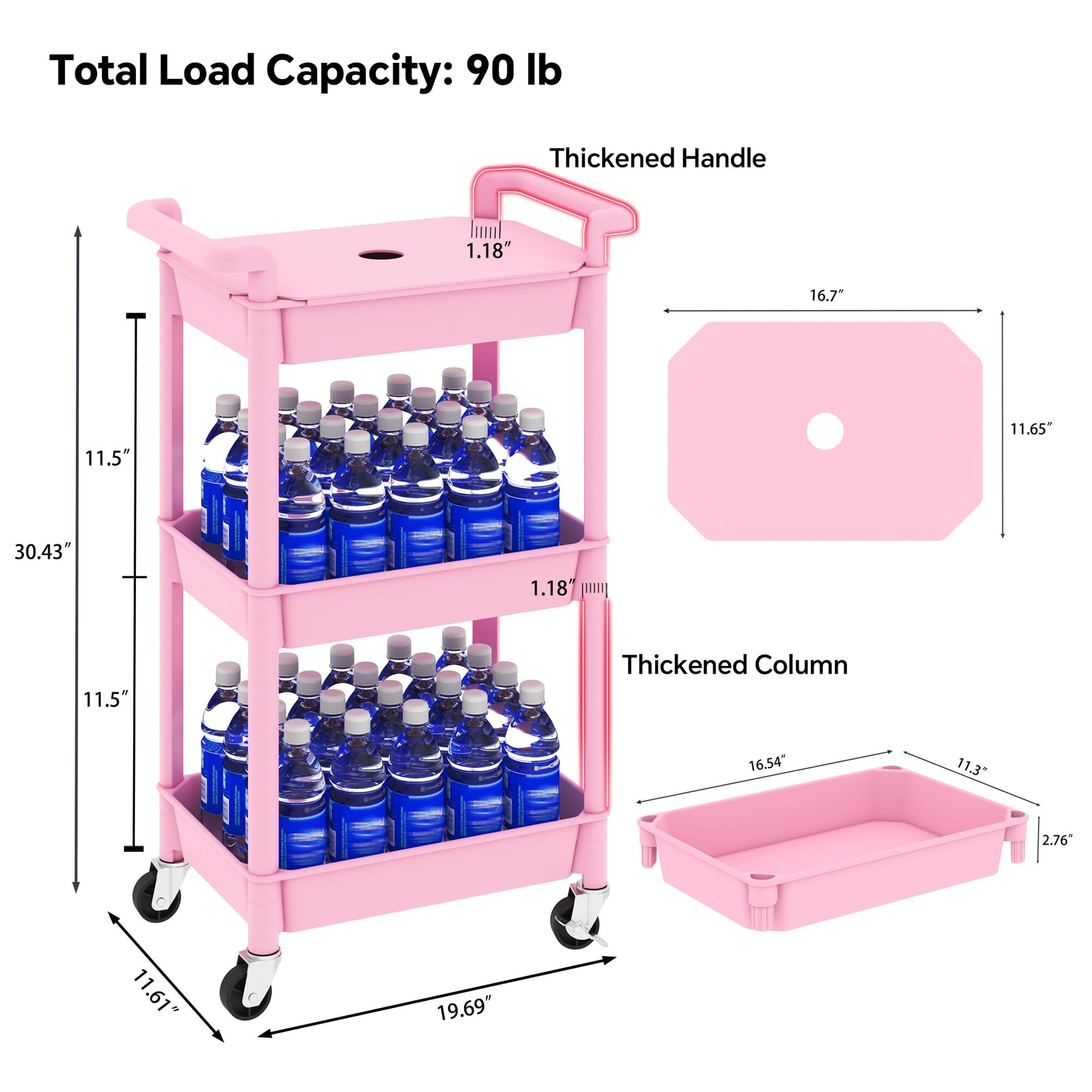 MIOCASA Utility Rolling Cart with Cover Top Board, 3-Tier Kitchen Storage Organization, Art Cart