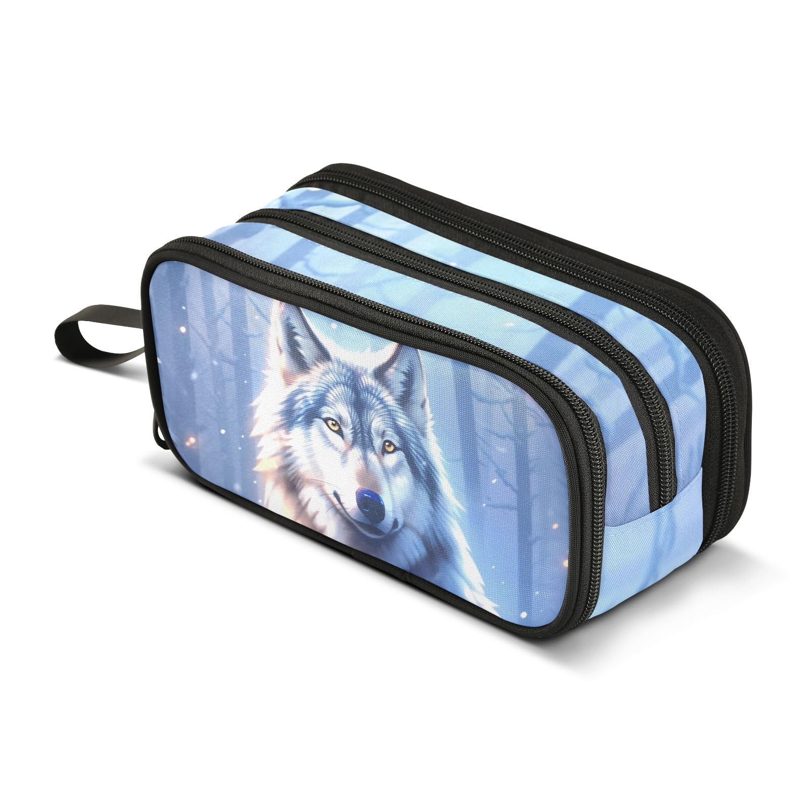 BOENLE Wolf Snowy Pencil Case Box Boys Girls Large Pencil Pouch Zipper Compartments Big Capacity