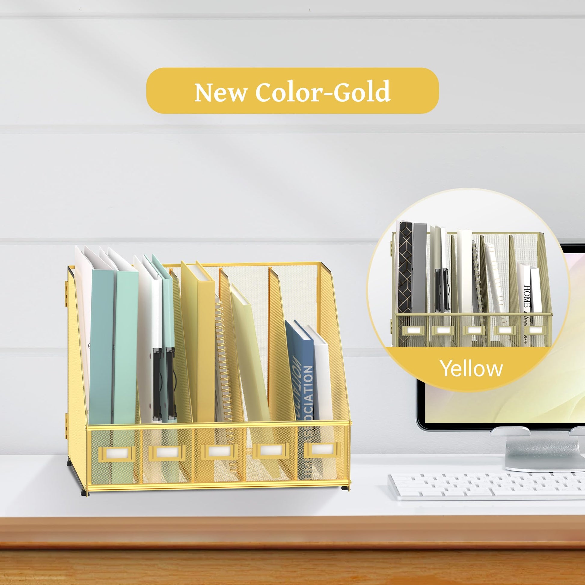 SUPEASY Desk Organizers Metal Desk Magazine File Holder with 5 Vertical Compartments Rack File