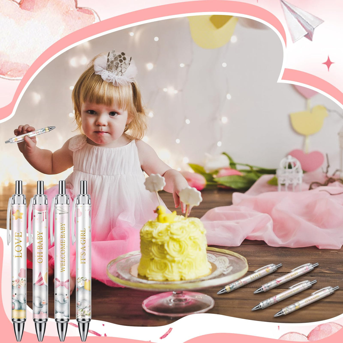 Chuangdi 48 Pcs Baby Shower Pens, Bulk Party Favors for Guests, Retractable Ballpoint Pens Black