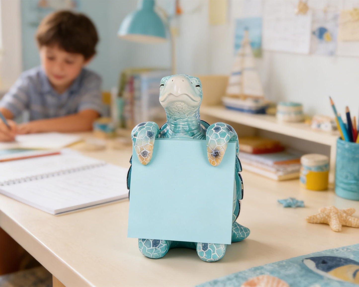 HORTIX Sea Turtle Pop-Up Sticky Note Dispenser for 3 x 3 in Notes, Blue