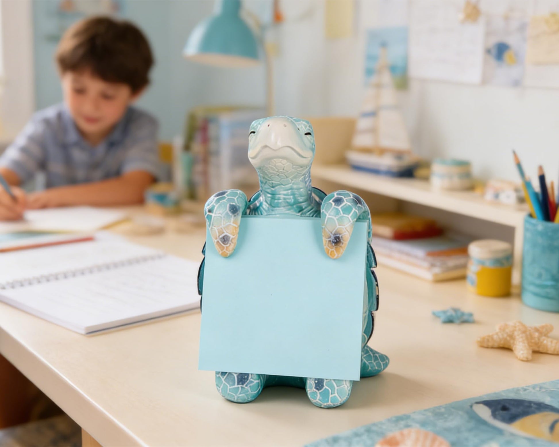 HORTIX Sea Turtle Pop-Up Sticky Note Dispenser for 3 x 3 in Notes, Blue