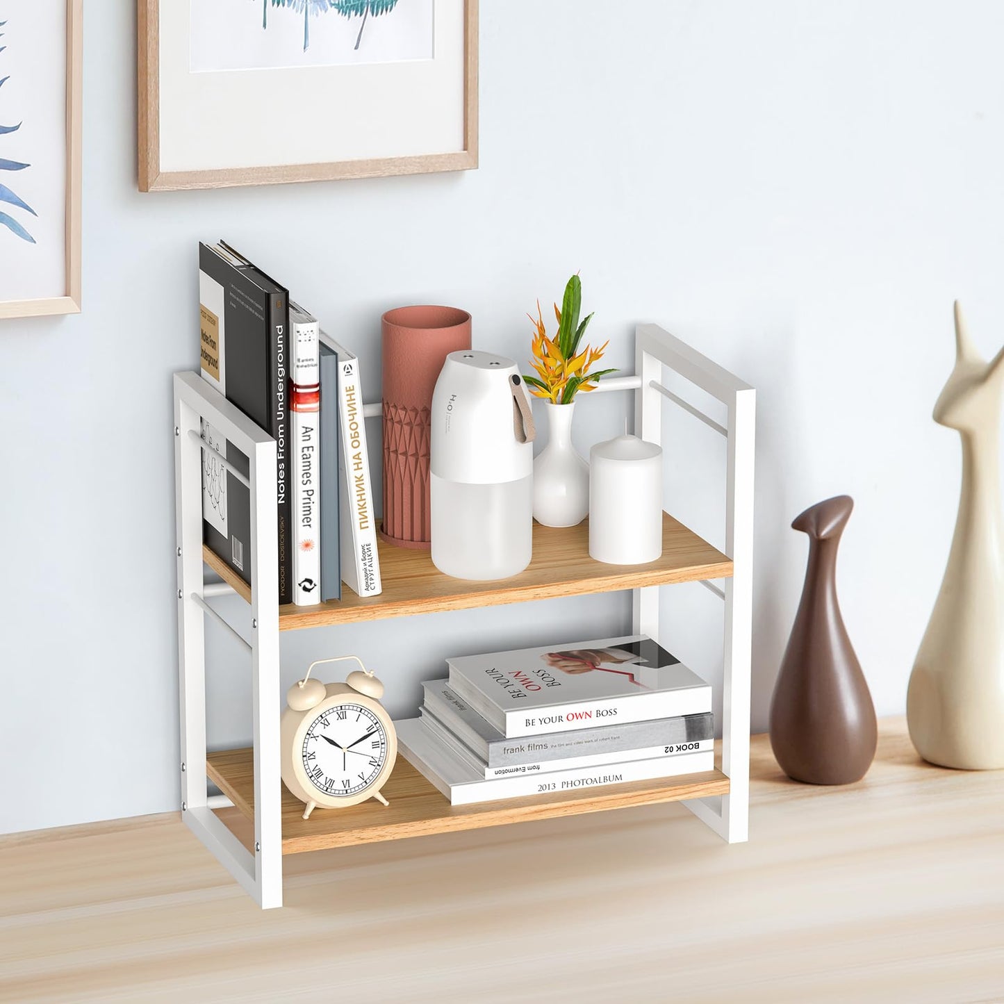 ART-GIFTREE Office Desk Shelf Organizer, Wood Desktop Bookshelf Supplies Storage Rack, Shelf for