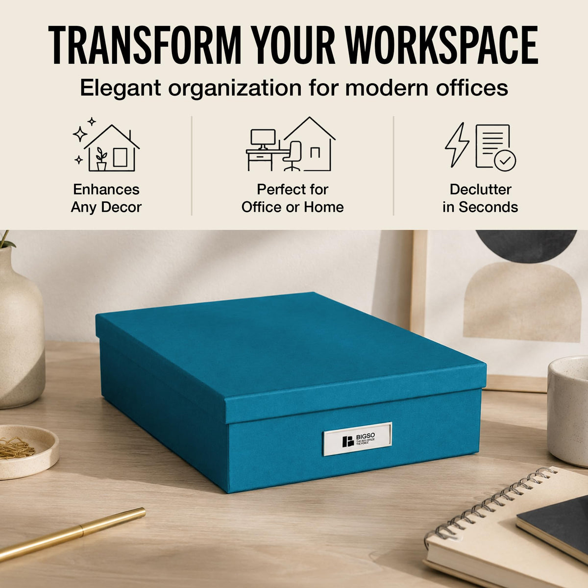 Bigso Oskar Fiberboard Label Frame Document Letter Box - File Organizer Box for Important Paperwork