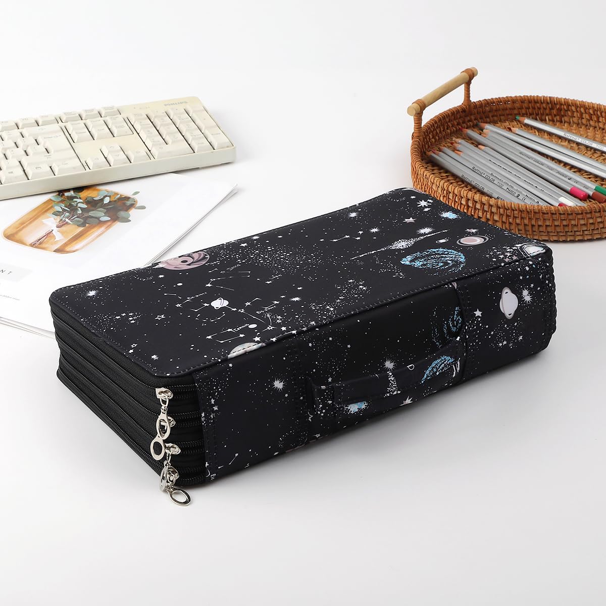 Lbxgap 300 Slots Canvas Pencil Case 4-Layer Zipped Holder w/Handle