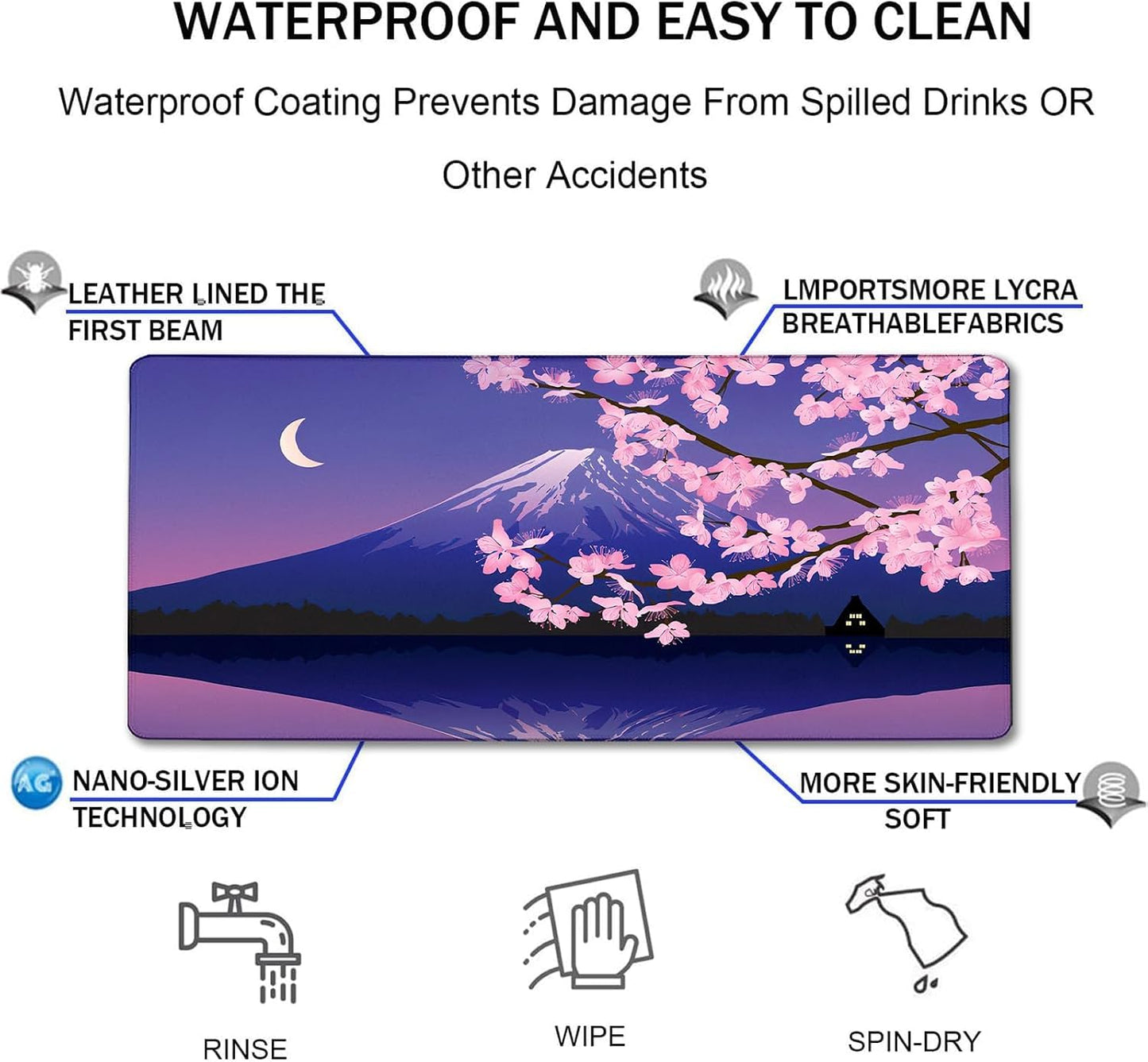 Large Extended Gaming Mouse Pad with Stitched Edges, Non-Slip Waterproof Rubber Base Mouse Pad for