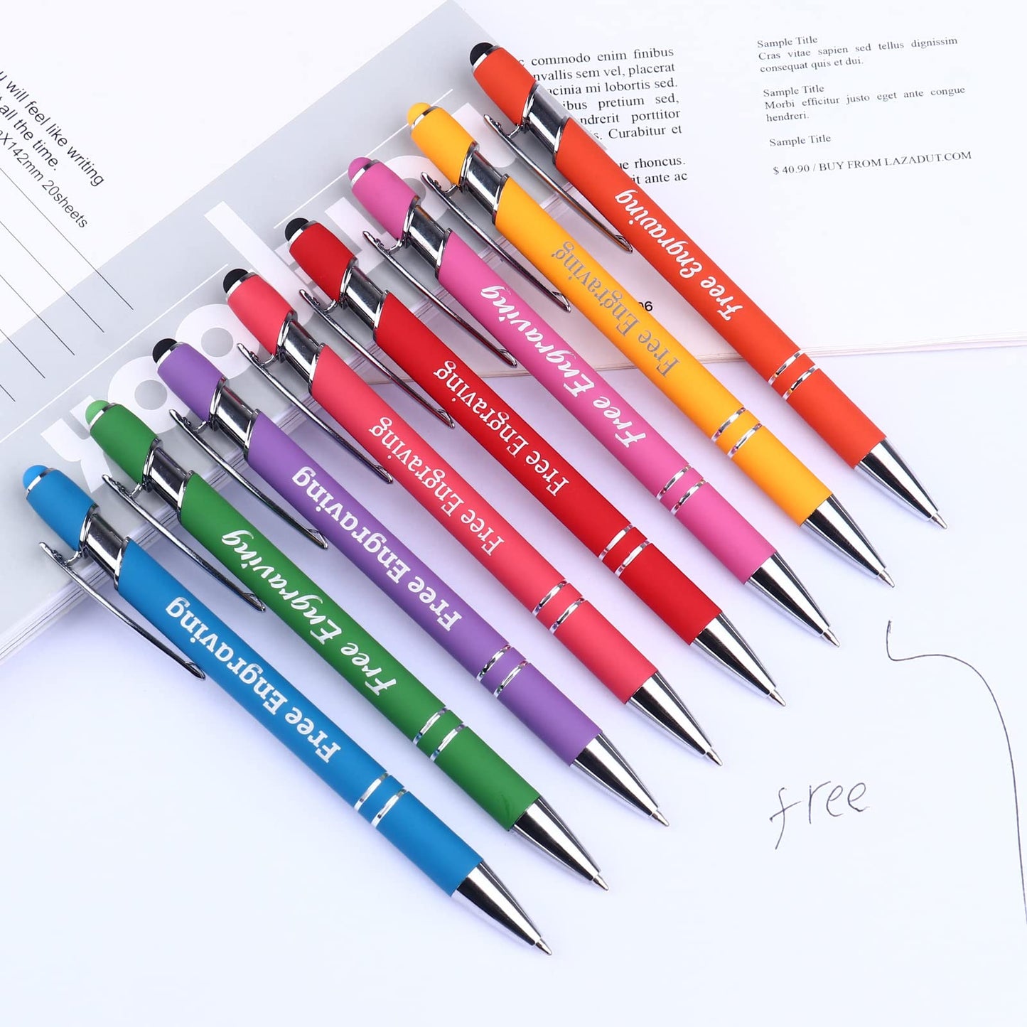 NGTSFLY Rubberized Soft Touch Ballpoint Pen with Stylus Tip, Brown, 12-Pack