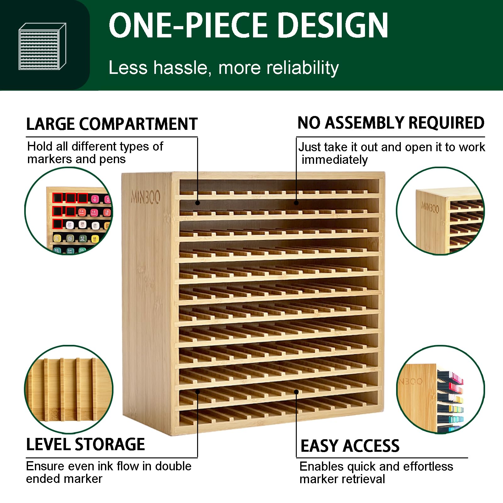 MinBoo Marker Organizer for 144 Markers, Bamboo Art Supply Storage Organizer Rack, Art Markers Pens