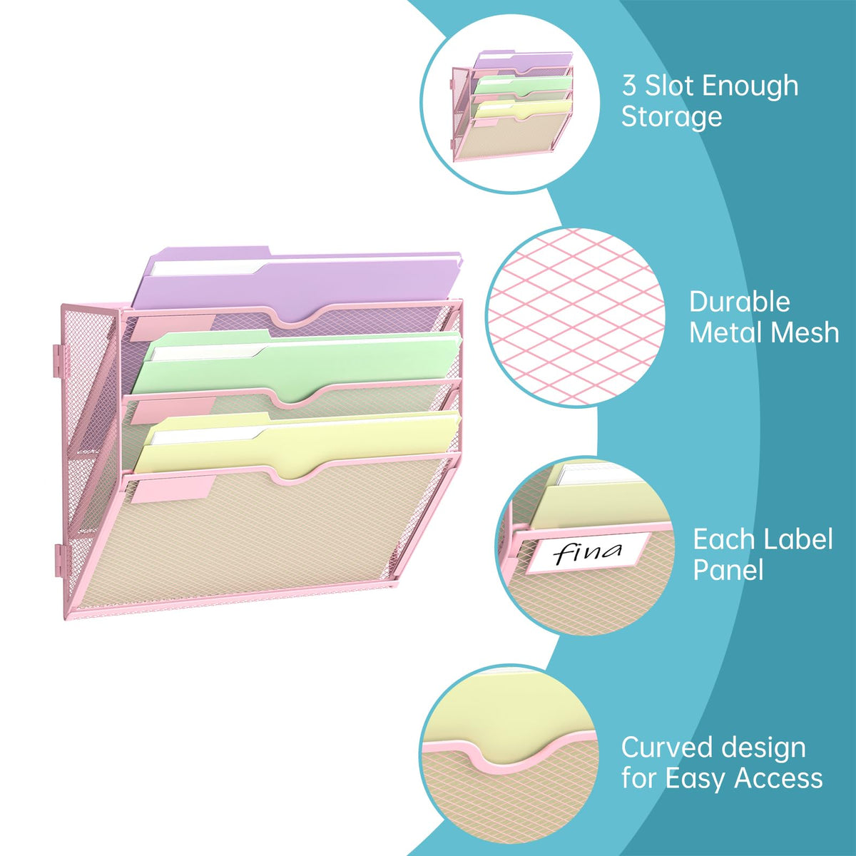 SUPEASY 3 Tier Wall File Organizer, Hanging Wall Mounted Mail Organizer with Label Slots, Metal