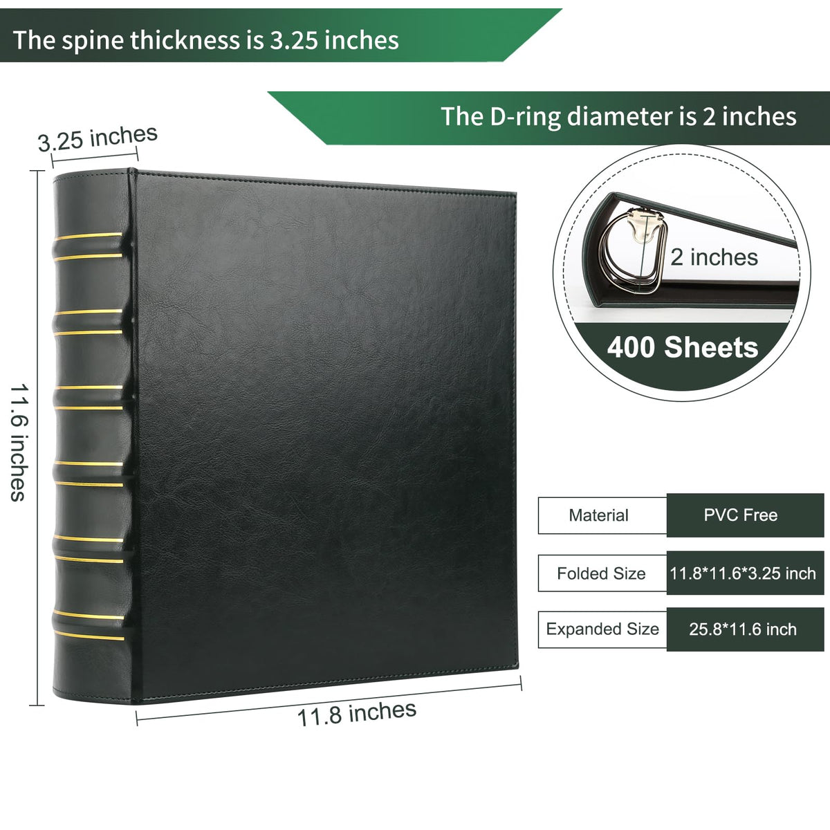LETVPVOW Vintage Hardback 3 Ring Binder 2 Inch, Professional Leather Binders 2 Inch D Ring, Holds