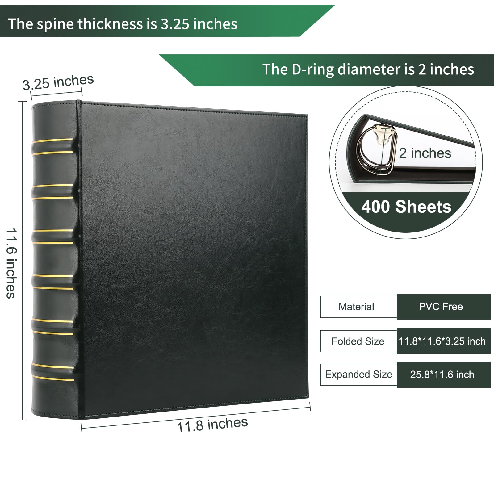 LETVPVOW Vintage Hardback 3 Ring Binder 2 Inch, Professional Leather Binder 3 Ring, Three Ring