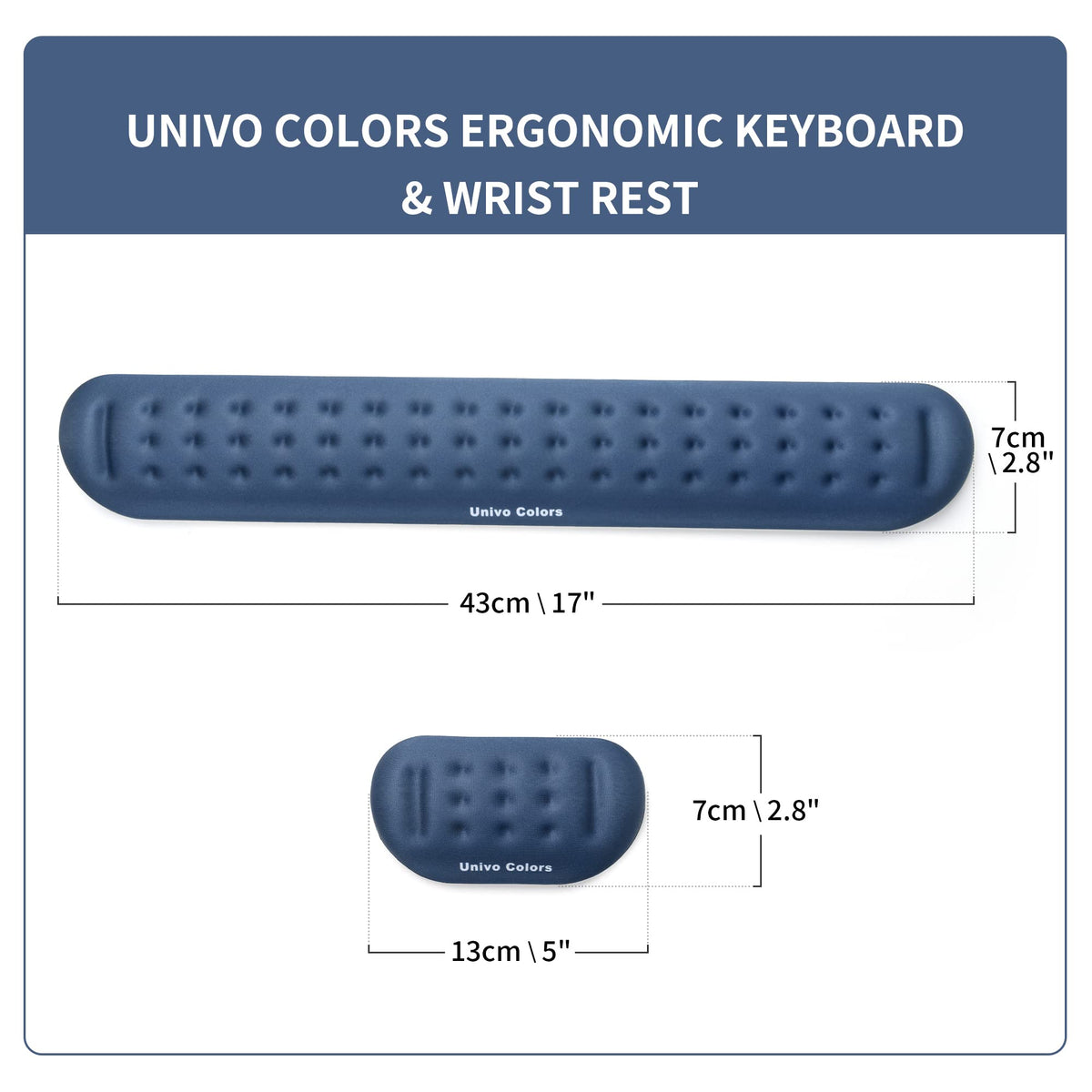 UnivoColors Navy Keyboard Wrist Support and Mouse Wrist Rest Set, Made of Memory Foam Soft Gel