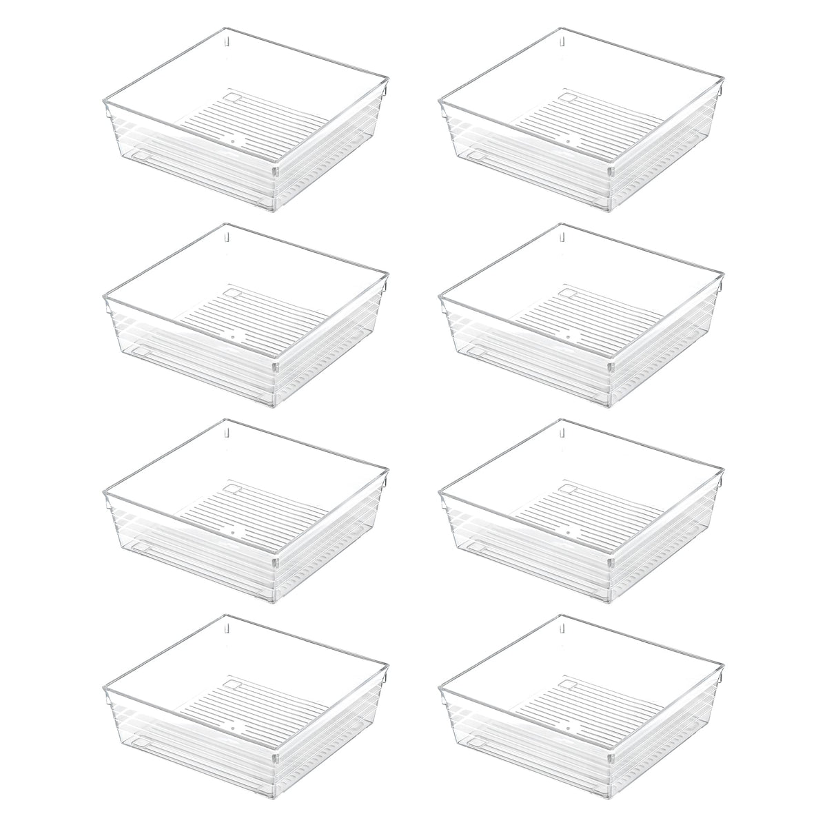 Backerysupply Clear Plastic Drawer Organizer Tray for Vanity Cabinet (6"×6"×2"，Set of 8),Storage