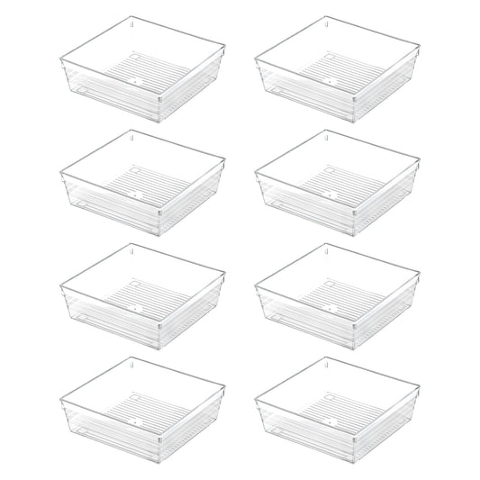 Backerysupply Clear Plastic Drawer Organizer Tray for Vanity Cabinet (6"×6"×2"，Set of 8),Storage